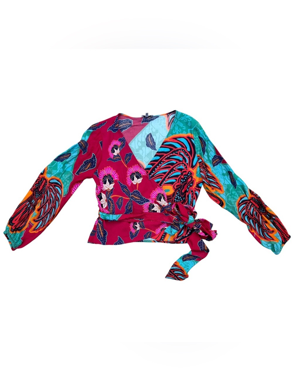 Conditions Apply Farm Rio Style Vibrant Summer Print Wrap Top